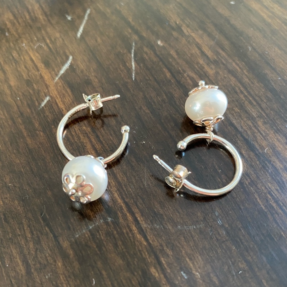 Pandora dangle pearl hoop earrings